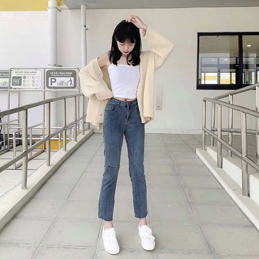 QUẦN NANA JEANS DÁNG SLIM FIT XANH RETRO