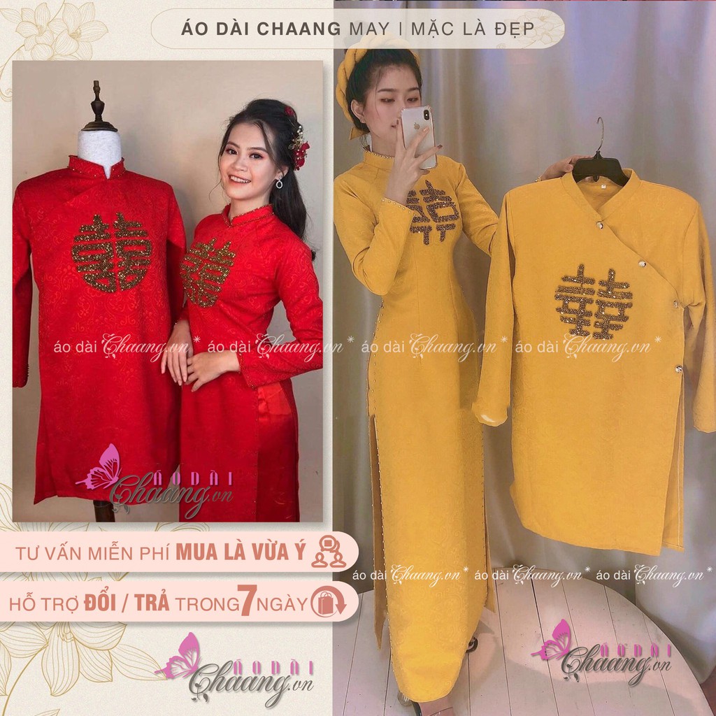 Áo dài cặp đôi nam nữ đính pha lê cao cấp Chaang may sẵn truyền thống cô dâu chú rể dự tiệc cưới lễ tết đẹp ADC122