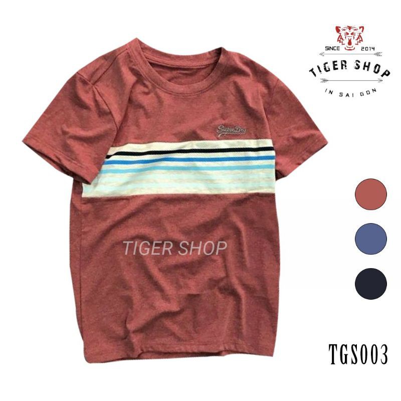 Áo thun nam cổ tròn họa tiết sọc vải đẹp giá rẻ tigershop Tgs050
