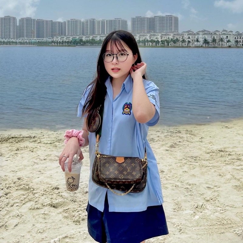 Set túi xách 3 món, combo túi đeo chéo L.V dây đeo canvas thêu chữ chất da mềm mịn bên trong lót dù hàng VNXK