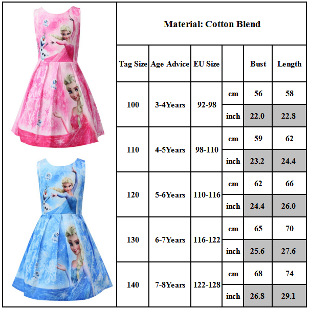 Đầm Công Chúa Elsa Vải Cotton Không Tay Cho Bé Gái