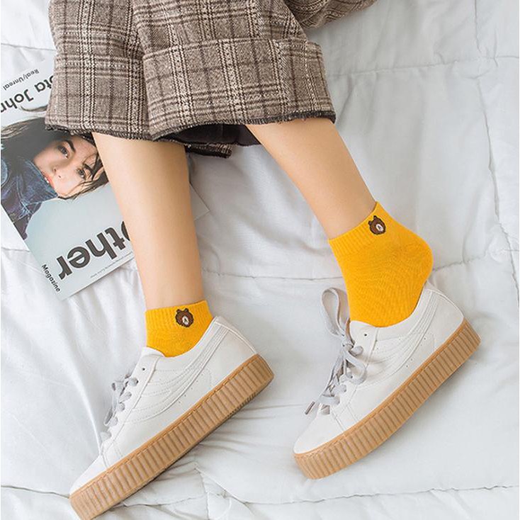 Tất nữ vớ cổ ngắn hình gấu Brow vintage dễ thương