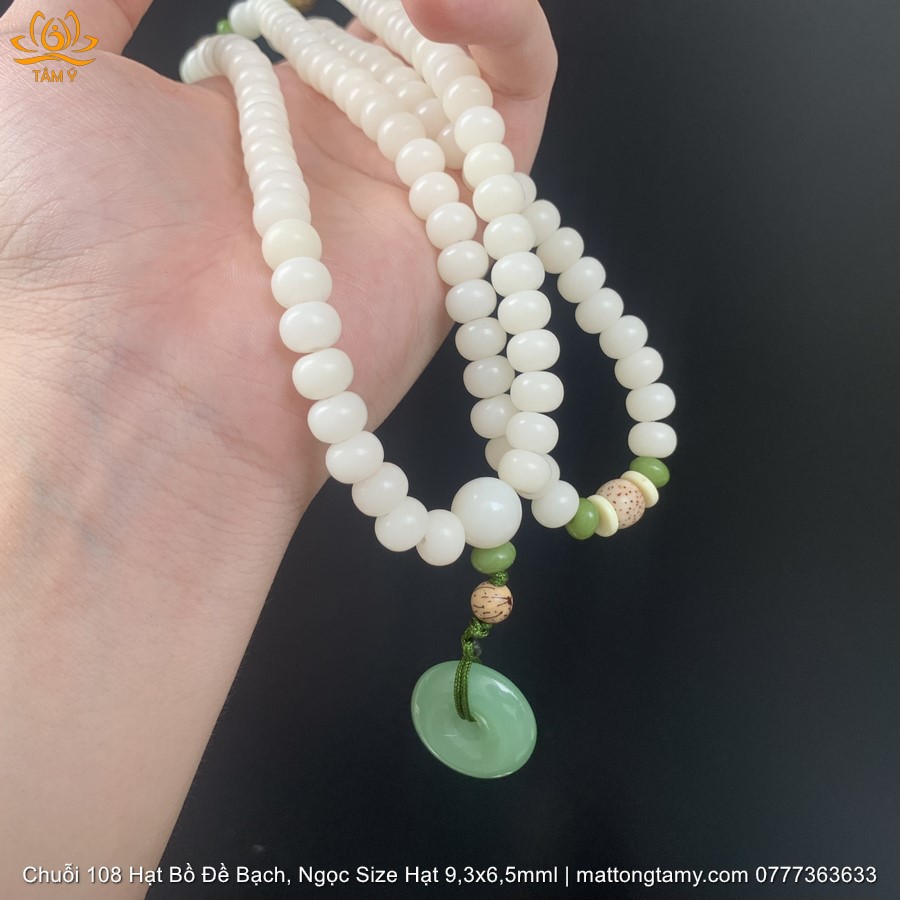 Chuỗi tràng hạt 108 Hạt Bồ Đề Bạch Ngoc tự nhiên  Size Hạt 9.3x6.5mm