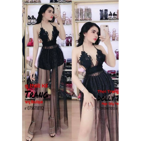 ĐẦM MAXI LƯỚI 2 DÂY ĐẮP REN 3D