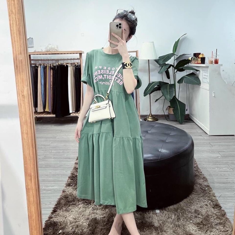 Váy Bầu Thời Trang Phối 3 Tầng Xinh Xắn Mềm Mát, From Suông Thoải Mái Mẹ Mặc Đến Sinh