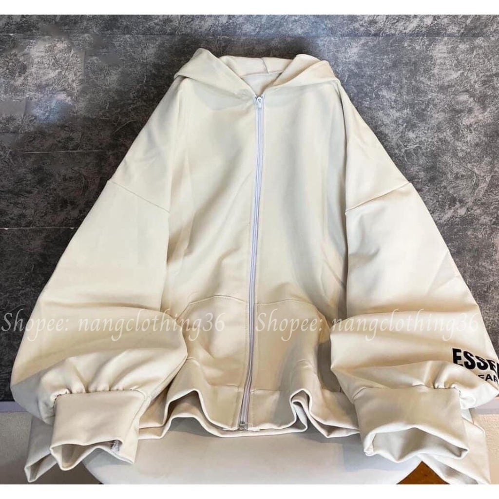 Áo Khoác Nỉ Unisex Dày ESSENTALL, Áo Khoác Nữ 2 Màu Đen Trắng, Nam Nữ Mặt Được Khóa Kéo Chất Nỉ Dày Ấm