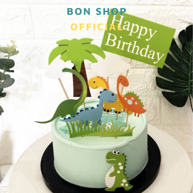Set Topper que cắm chủ đề Vườn Khủng Long trang trí bánh kem sinh nhật bé trai