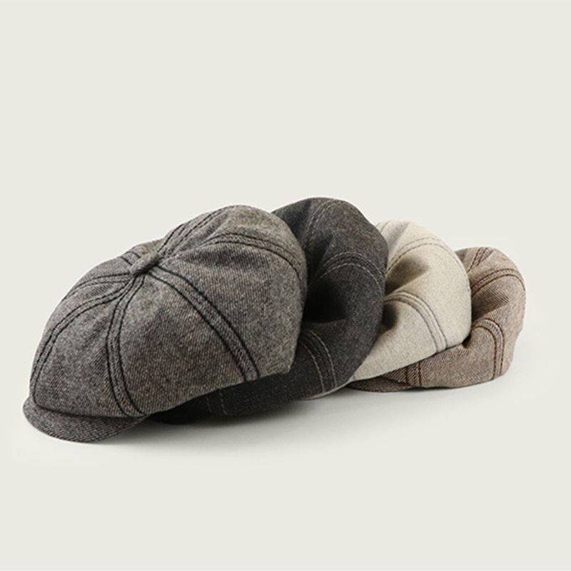 Mũ Beret Vải Len 8 Tấm Họa Tiết Kẻ Sọc Phong Cách Vintage Dành Cho Nam Nữ