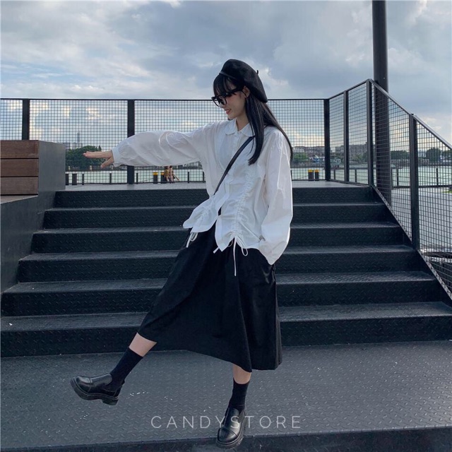 Áo sơmi nhún dây cổ sen