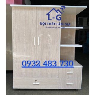 Tủ nhựa đài loan 2 cánh 1 kệ màu kem sồi Rộng 1m25 x Cao 1m50 x Sâu 45cm Lâm Gia