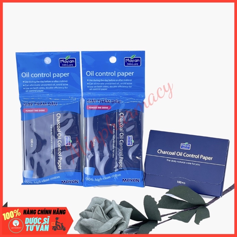 Giấy Thấm Dầu MAYAN Than Hoạt Tính 100 Tờ/Gói Charcoal Oil Control Paper 100Pcs - Minpharmacy