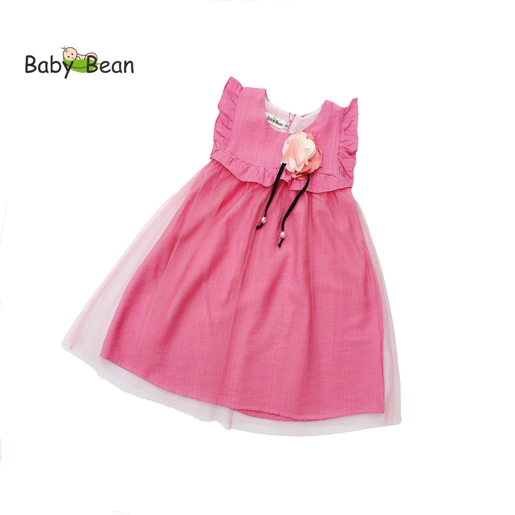 [MÃ THƯƠNG HIỆU YÊU THÍCH Voucher giảm 10%] Đầm Đũi Phối Cotton Phủ Lưới Đính Hoa Bé Gái BabyBean