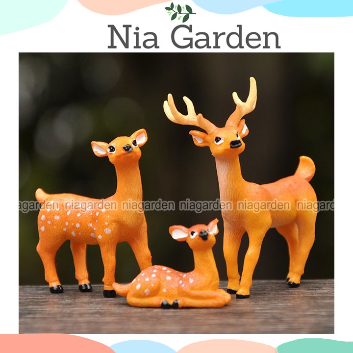 Trang trí tiểu cảnh chậu cây terarium vườn hồ cá mô hình hươu nai đứng nằm mini Nia Garden N5