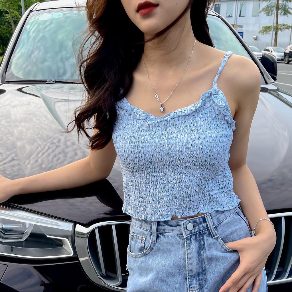Áo 2 dây hoa nhí xanh dương