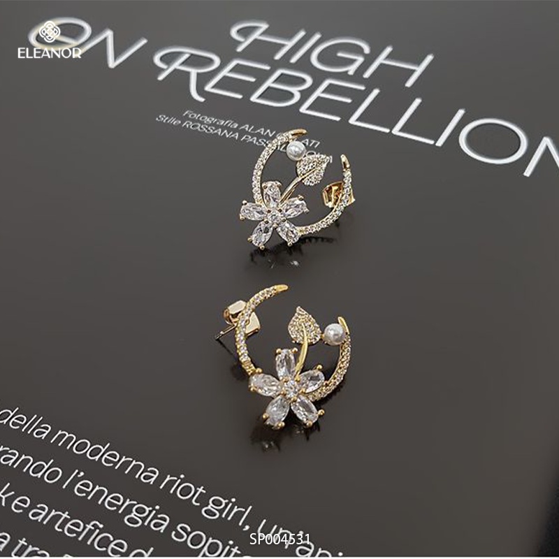 Bông tai nữ hình hoa đính đá Eleanor Accessories phụ kiện trang sức phong cách Hàn Quốc thời trang