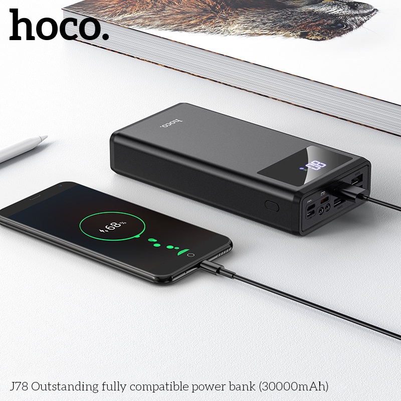 Pin dự phòng sạc nhanh Hoco J78A 40000mAh 3 input 4 output đèn pin màn hình LCD - hỗ trợ QC 3.0 và PD 22.5W (2 màu)