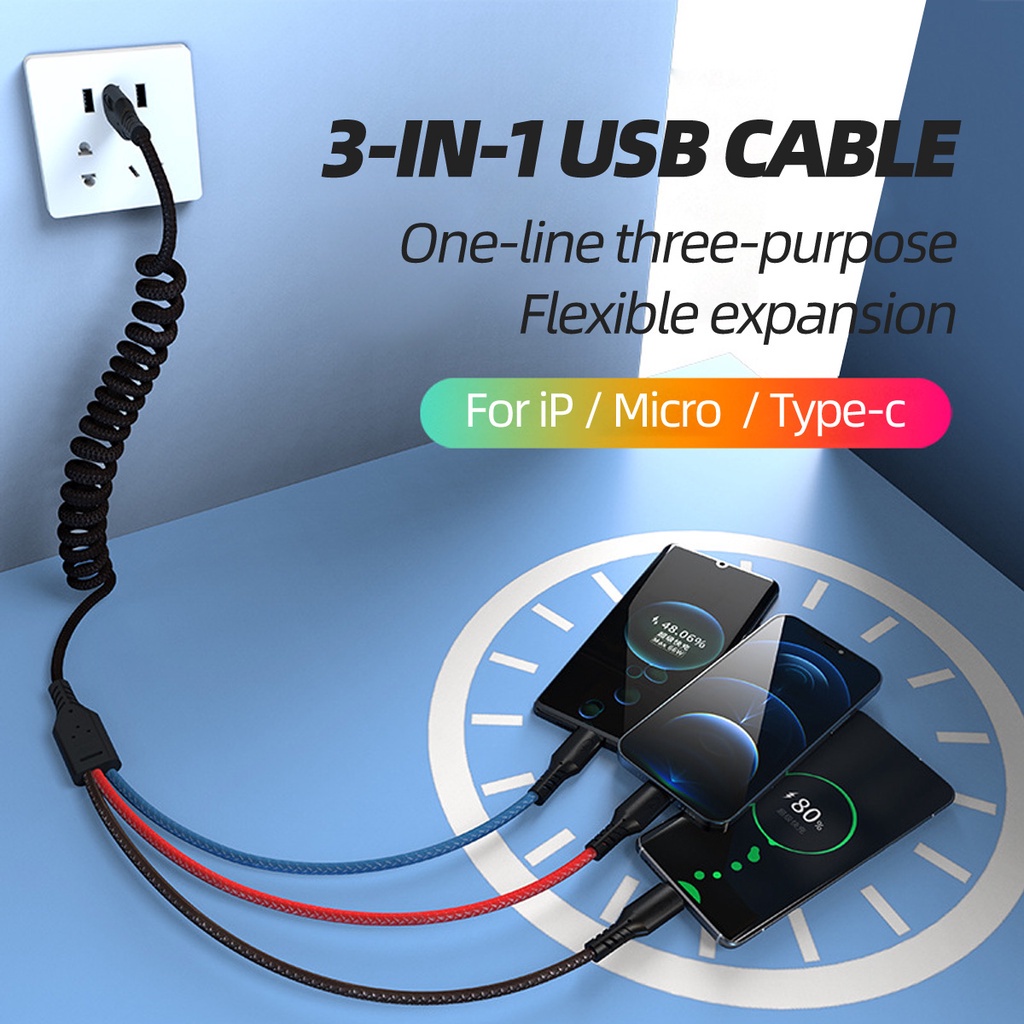 Dây cáp sạc USB Fonken 3 trong 1 Type C/ Micro USB/ Lightning 2.4A cho Huawei Xiaomi Samsung