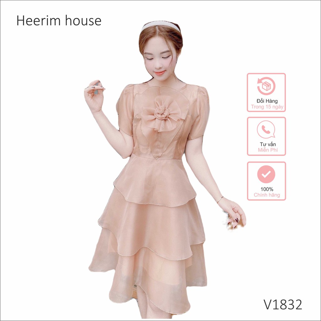 Váy be xòe hoa ngực V1832 phù hợp mặc công sở đi dự tiệc, đám cưới, đi cafe chủ nhật Dịu dàng nữ tính Heerim house