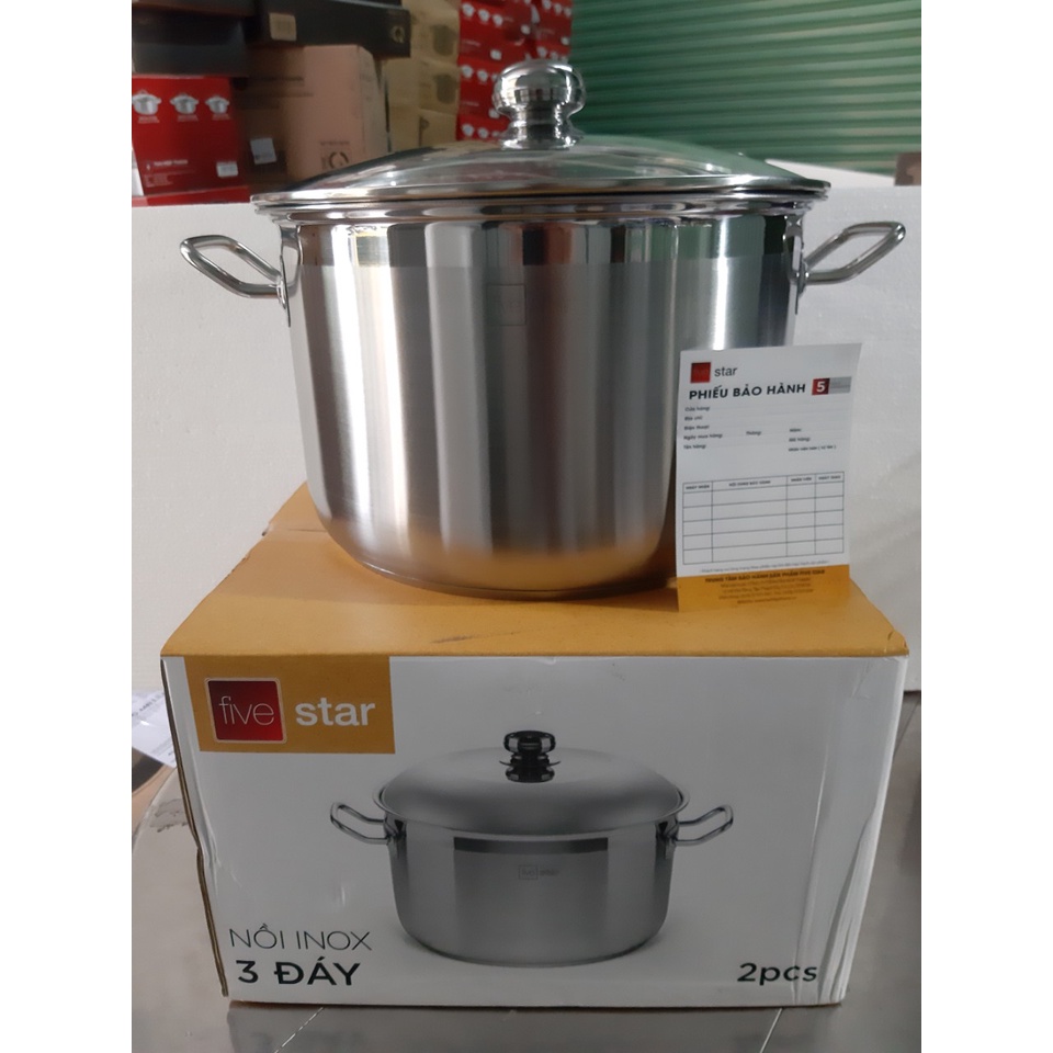 Nồi luộc gà inox 430 bếp từ 3 đáy Fivestar Standard 36cm nắp kính.Tặng 2 vá canh inox - .Sử dụng được với bếp từ