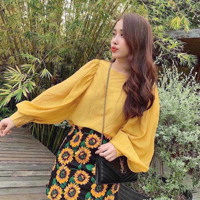 🍄[ SET ÁO TAY PHỒNG + CV IN HOA ]