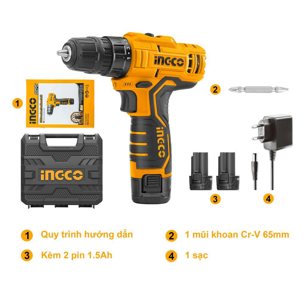 Máy khoan pin/máy khoan cầm tay  12V INGCO CDLI12325 kèm 2 pin và 1 sạc.