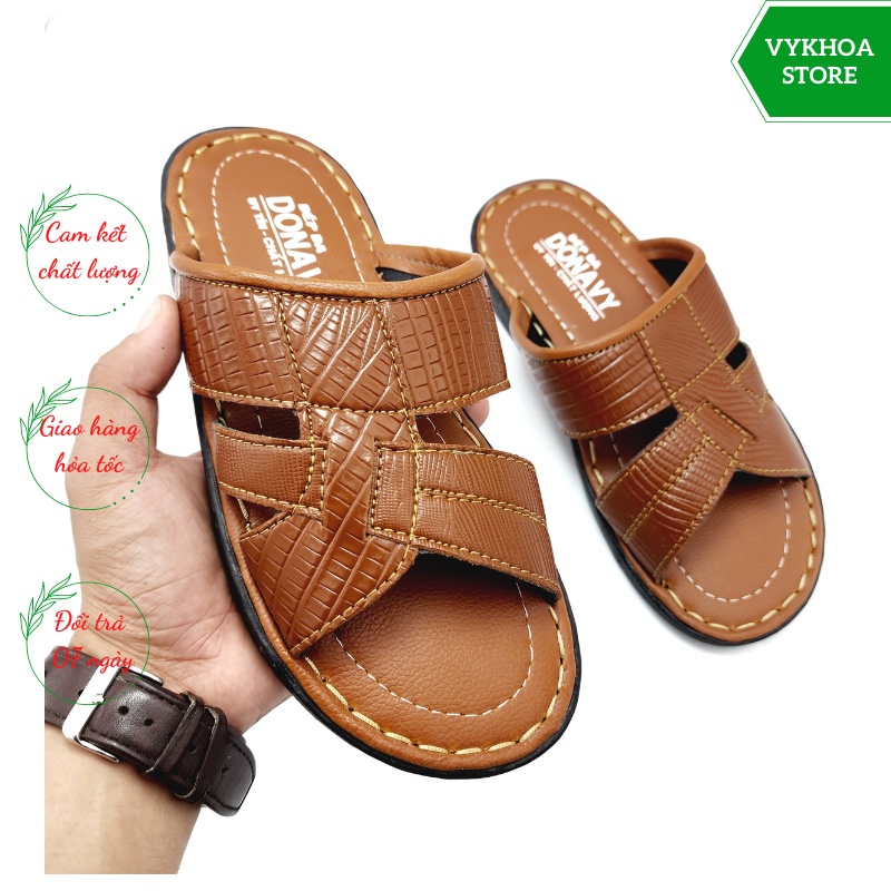 Dép 02 quai ngang nam da donavy cao cấp hàng công ty chất lượng D.2qog