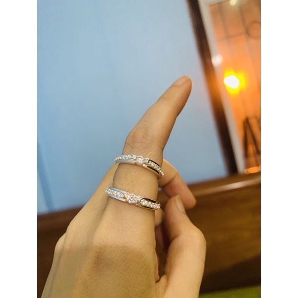 Nhẫn đôi 1 hàng đá nổi siêu sáng đẹp bạc ta NGỌC MẬU