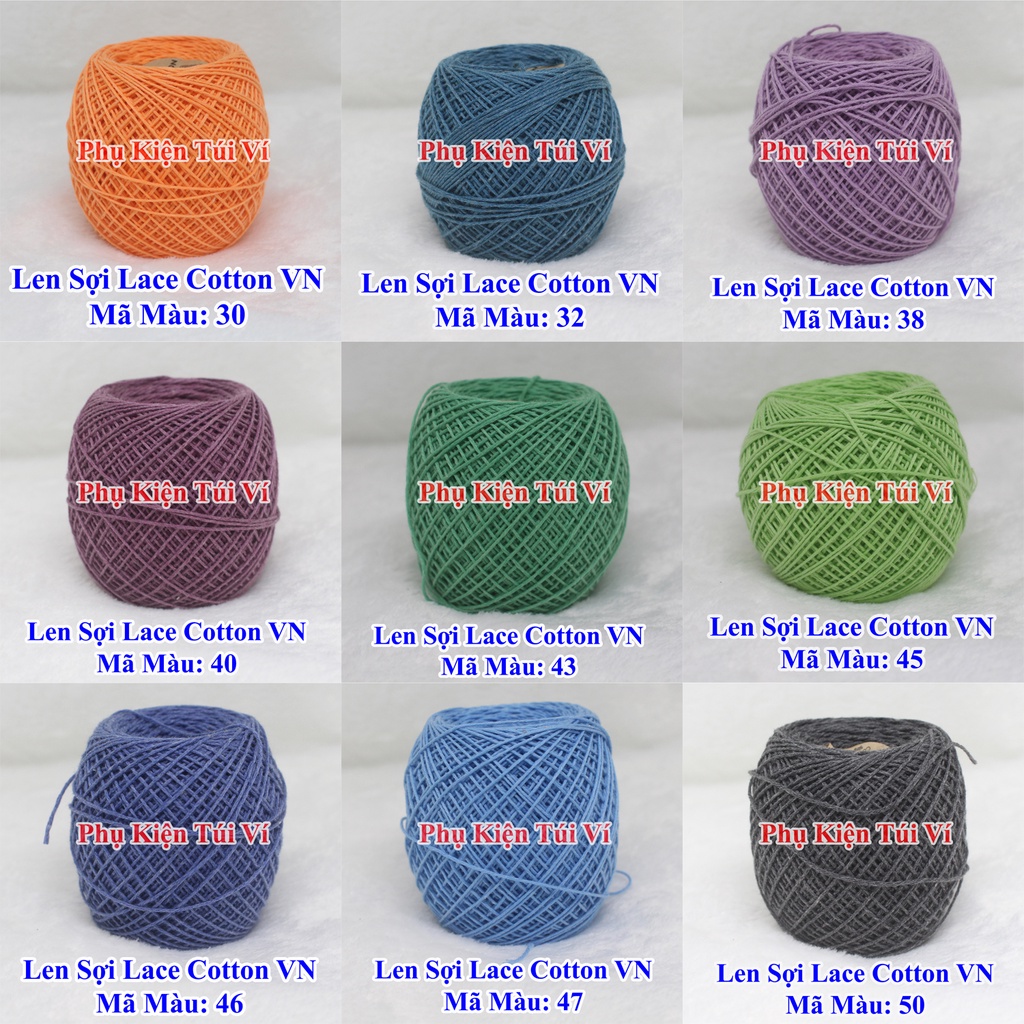 Sợi lace cotton Việt Nam 50gr/cuộn (Mã màu: 01 - 94)
