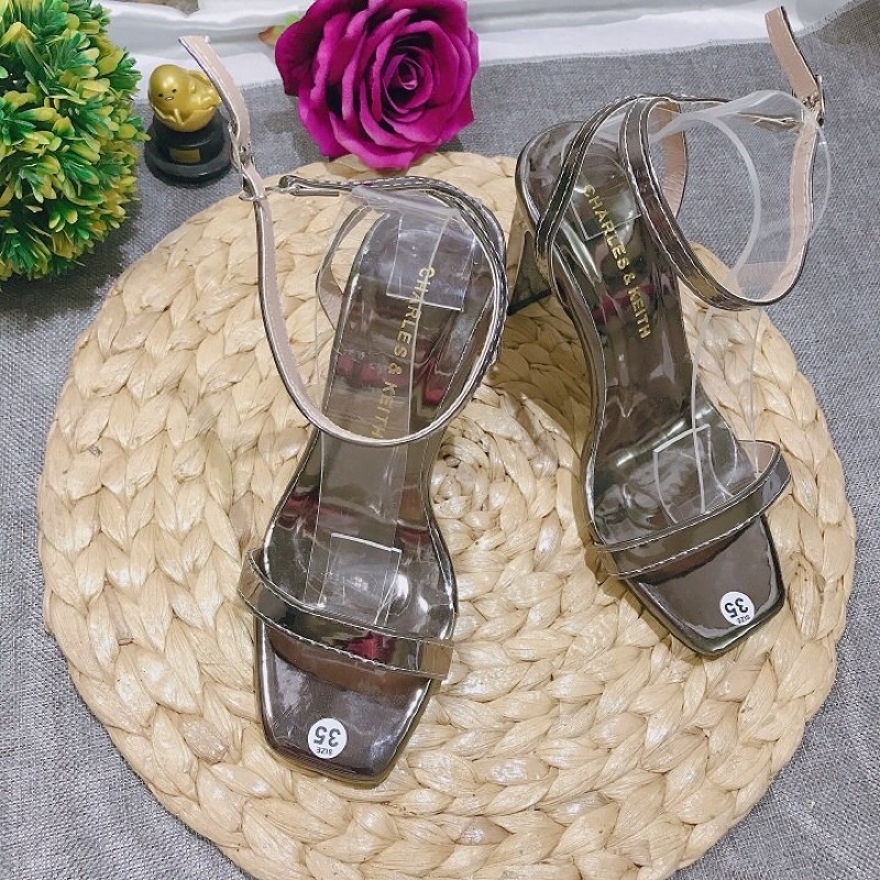 Sandal cao gót quai mảnh ngang da bóng gót dẹt 9p kiểu dáng công sở max đẹp