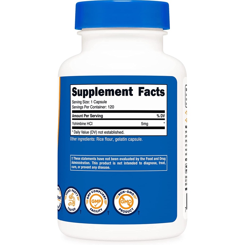 Nutricost Yohimbine HCL 5mg - Viên uống hỗ trợ giảm cân, tăng cường sinh lý và sức mạnh 120 viên