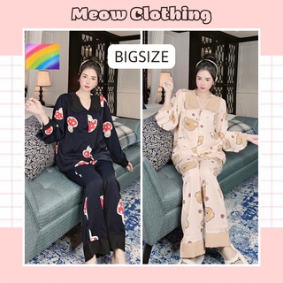 Đồ bộ bigsize 45-75kg pijama tay dài quần dài lụa mango - meow clothing