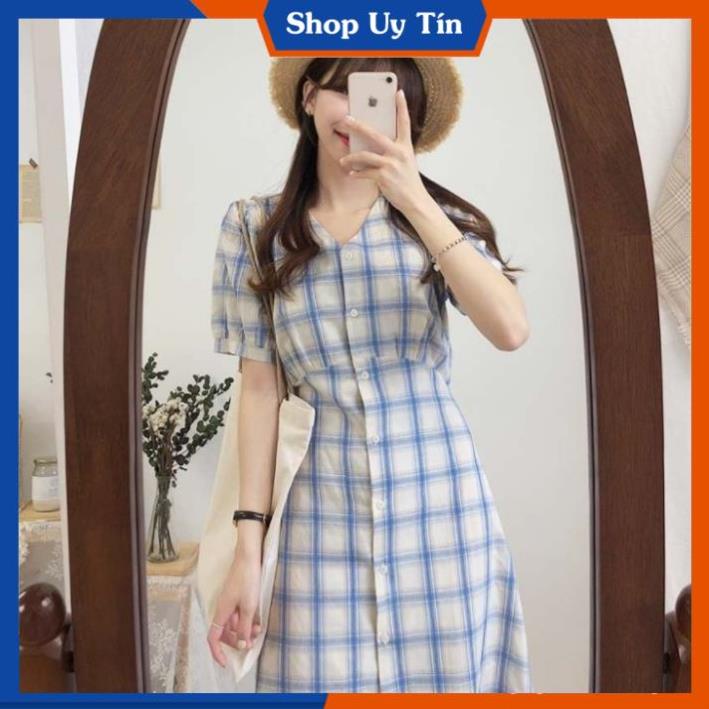 Đầm Caro Kẻ Sọc  Váy Công Sở Cao Cấp Thiết Kế Suông Kiểu BabyDoll Hàn Quốc Đi Dự Tiệc Cưới, Đi Chơi Xanh VD046