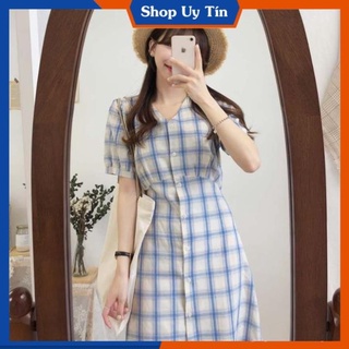 Đầm Caro Kẻ Sọc  Váy Công Sở Cao Cấp Thiết Kế Suông Kiểu BabyDoll Hàn Quốc Đi Dự Tiệc Cưới, Đi Chơi Xanh VD046