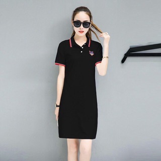 Đầm cổ sơ mi viền đỏ
