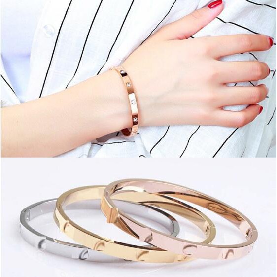 Vòng tay thép titan mạ vàng hồng Phong Cách Đơn Giản