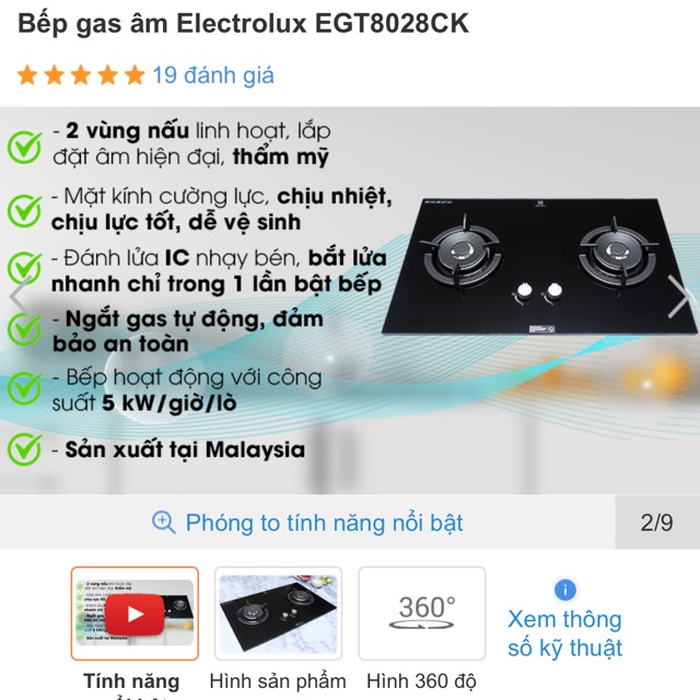 Bếp gas âm elextrolux 8028 mới 100% chính hãng(tặng kèm dây GAS)bh 24 tháng