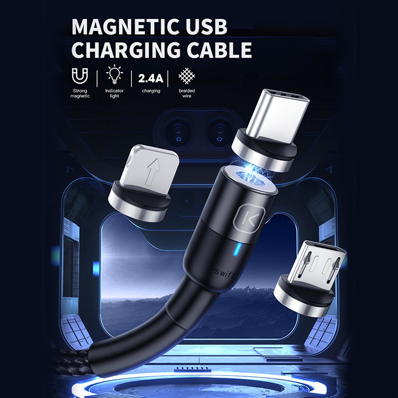 Cáp sạc từ tính đầu Micro USB / Type C hỗ trợ sạc nhanh cho Iphone 11 Pro Samsung Xiaomi Huawei