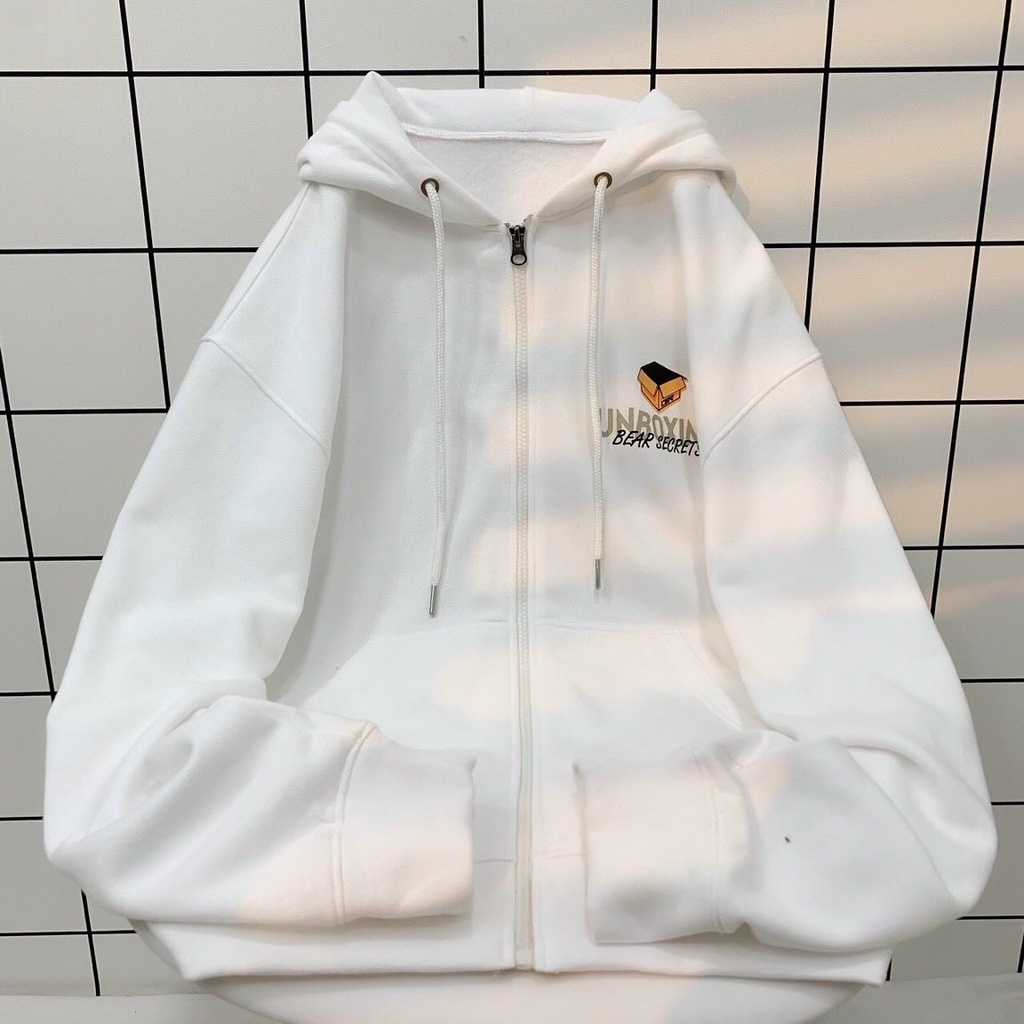 Áo Khoác Hoodie Zip Nỉ Bông UNBOXING màu ĐEN/TRẮNG  Nam nữ unisex  ÁO HOODIE dây kéo JEJUL