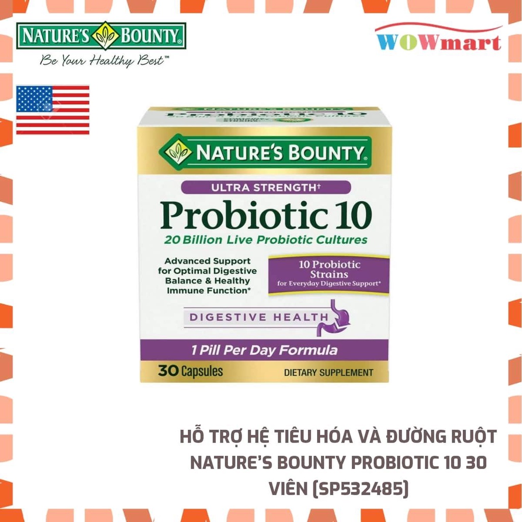 Hỗ trợ hệ tiêu hóa và đường ruột Nature’s Bounty Probiotic 10 30 viên