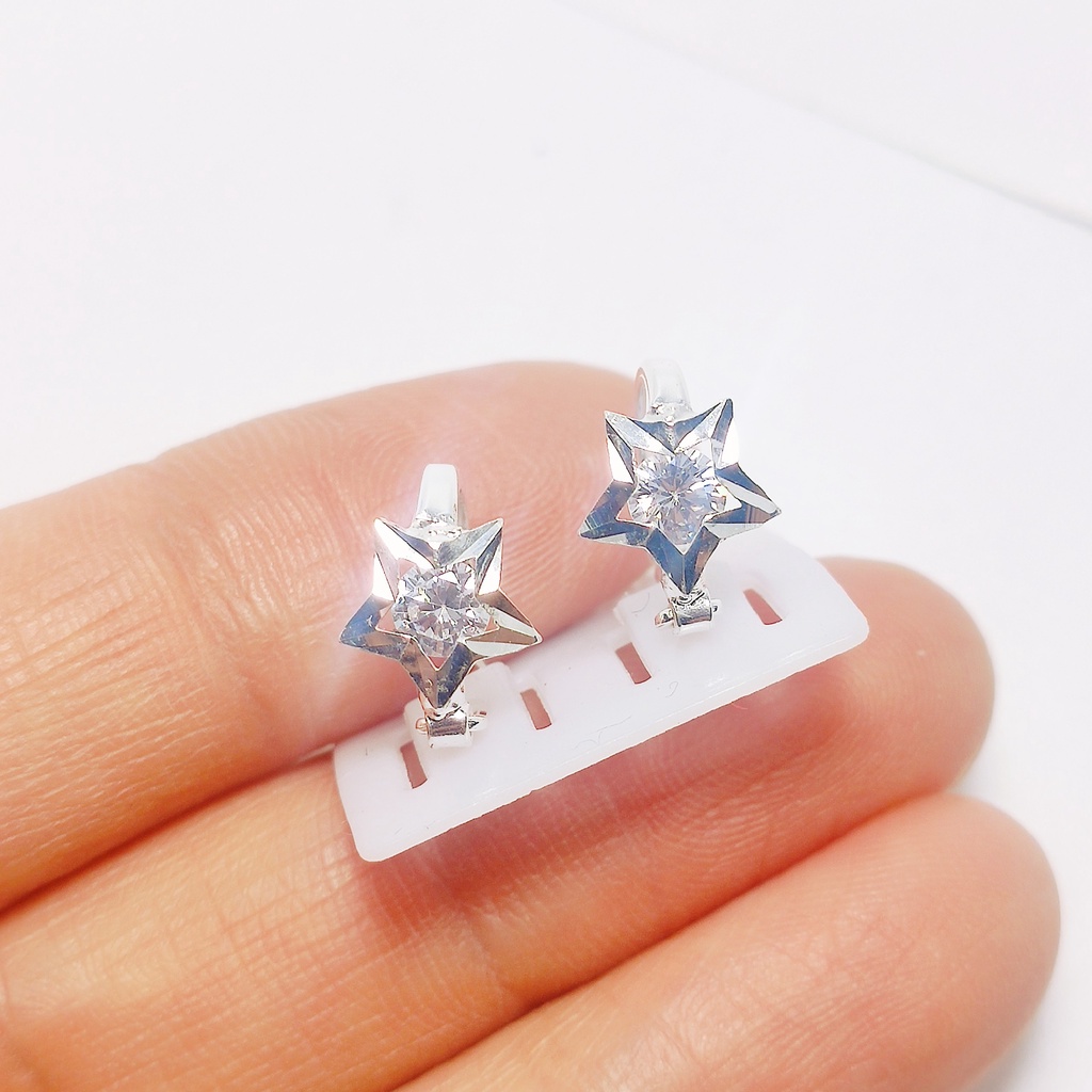 Bông tai bạc bong tai tròn mặt ngôi sao sáng cho bé