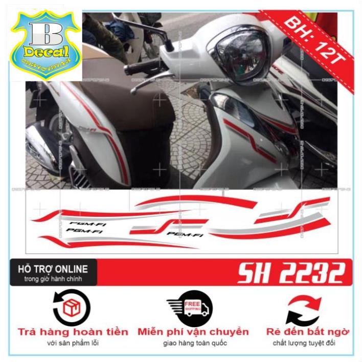 ( Quí khách vui lòng mang ra tiệm cho thợ dán ) Tem SH MODE CHỈ ĐỎ TRẮNG [Bi Decal]