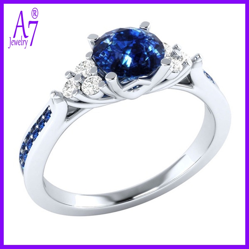 Nhẫn bạc S925 đính đá Sapphire kiểu dáng thời trang