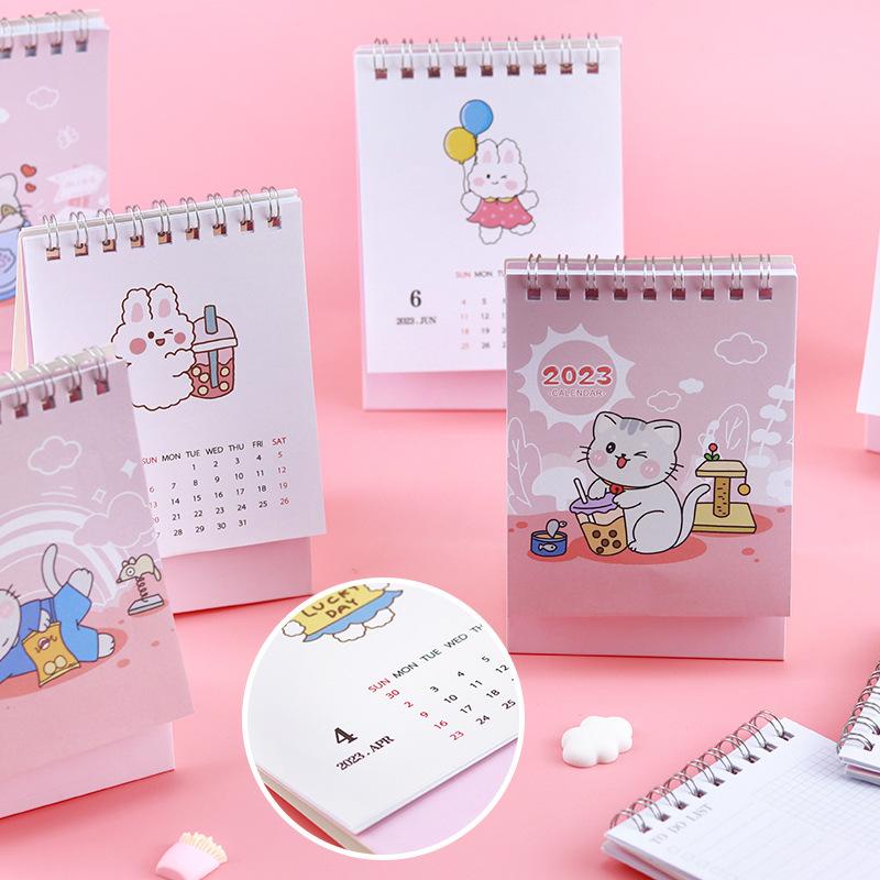 Lịch 2023 Để Bàn Hình Mèo Meow và Thỏ Bông Vui Nhộn
