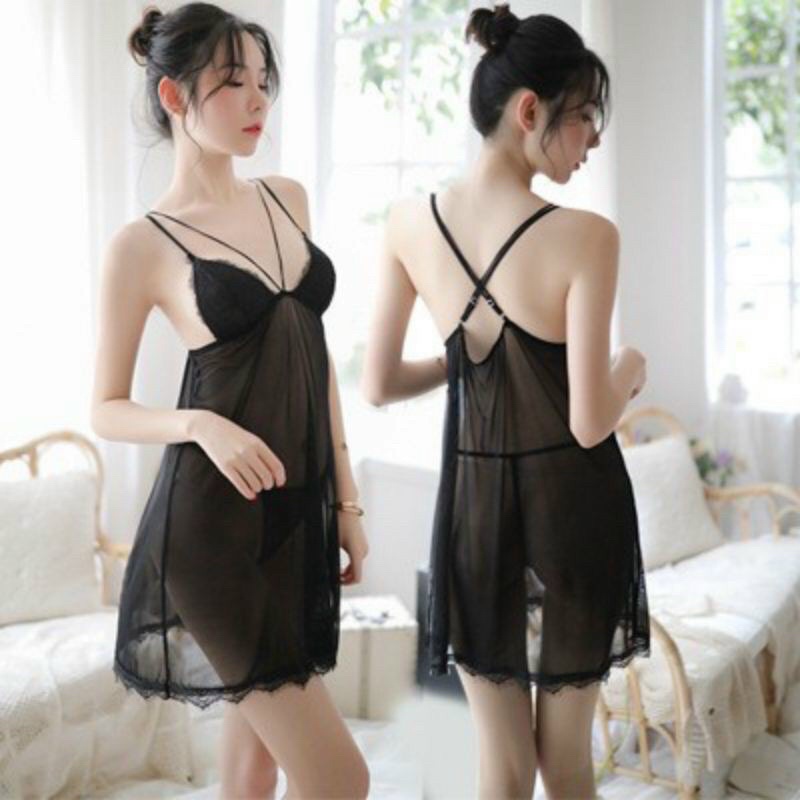 Tặng kèm chip - Váy ngủ ren cổ V sexy gợi cảm