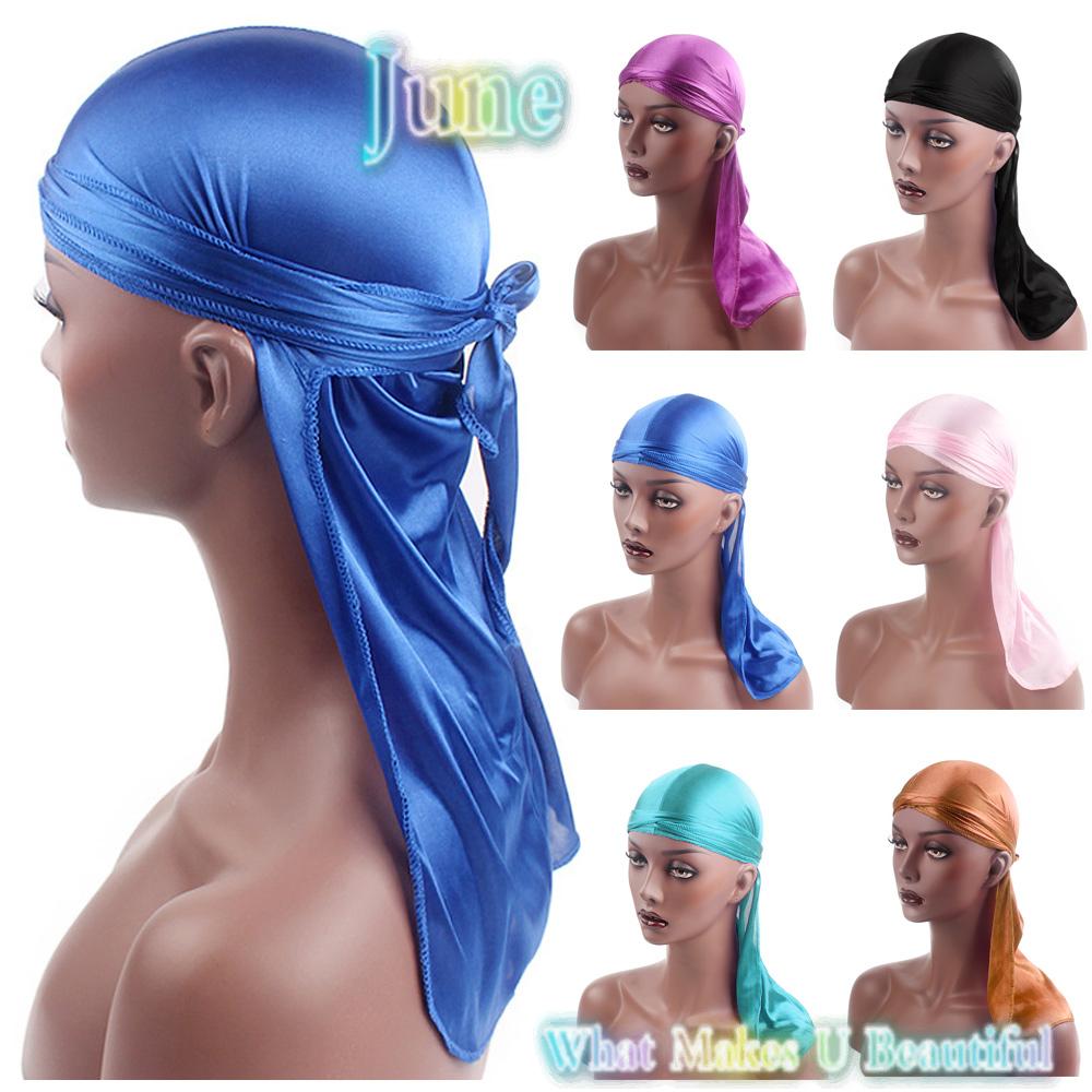 JUNE Fashion Silk Durag Adjustable Turban Hijab Bandana Chemo Cap Pre-Tied Headwrap Elastic Men Women Cancer Head Scarf Pirate Hat/Multicolor