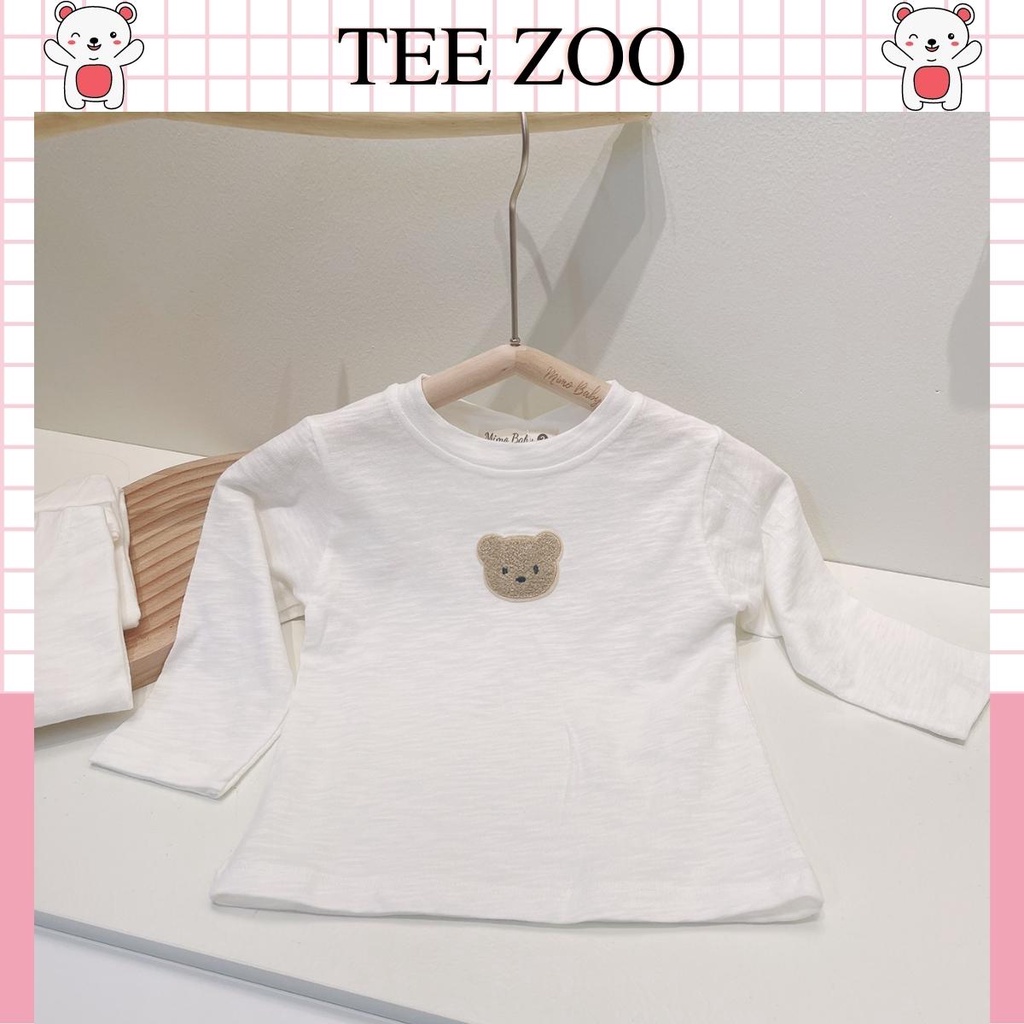 Áo thun dài tay cho bé trai và gái TEEZOO chất cotton xước đính hình gấu trước ngực dành cho trẻ từ 8 đến18kg QA47