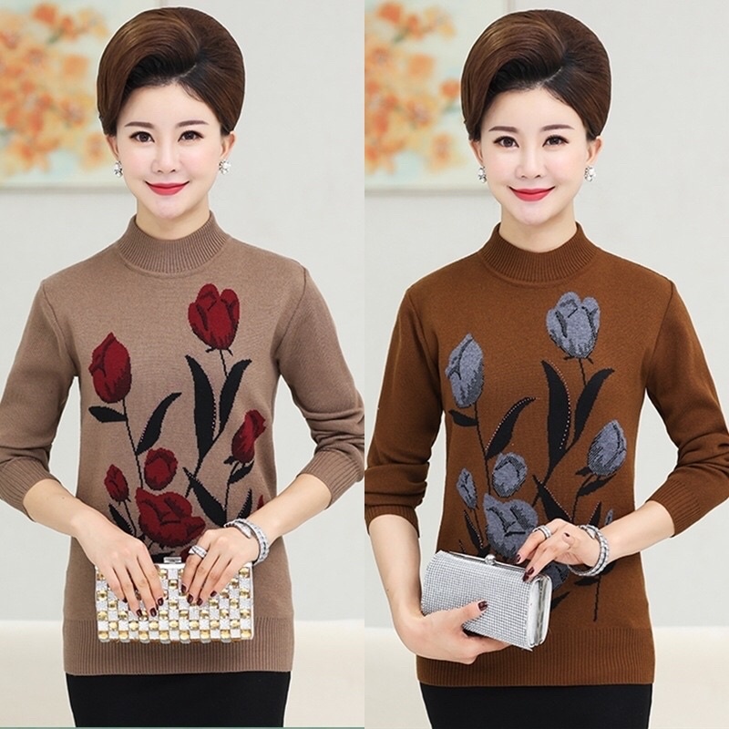 Áo len trung niên nữ-áo khoác len cho bà cho mẹ -áo len cổ V