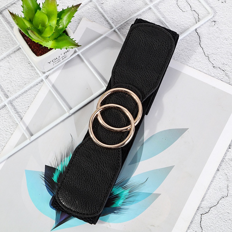Thắt Lưng Bản Rộng Co Giãn Màu Vàng Shuang Huan Kou Trang Trí Đầm Áo Sweater Chất Lượng Cao Cho Nữ