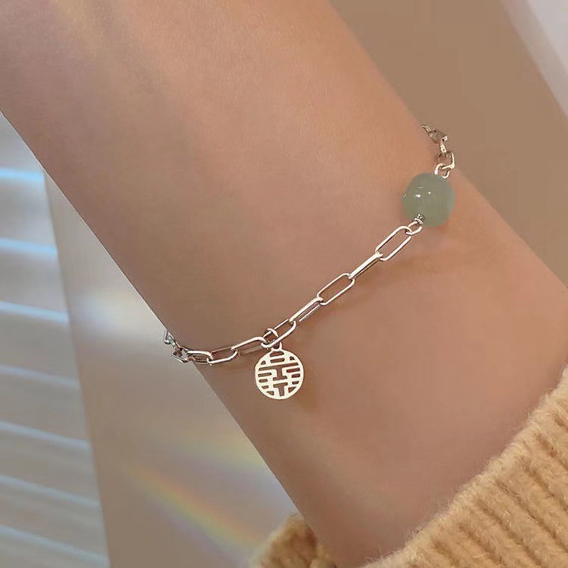 Vòng Đeo Tay Đính Đá Ngọc Bích Kiểu Dáng Cổ Điển Dành Cho Nữ