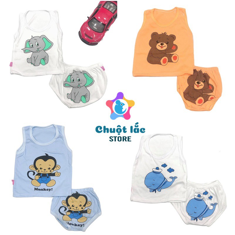 Bộ quần áo ba lỗ quần chip thun cotton co giãn mềm mại cho bé trai và bé gái từ 4kg đến 14kg (1 bộ giao mẫu ngẫu nhiên)